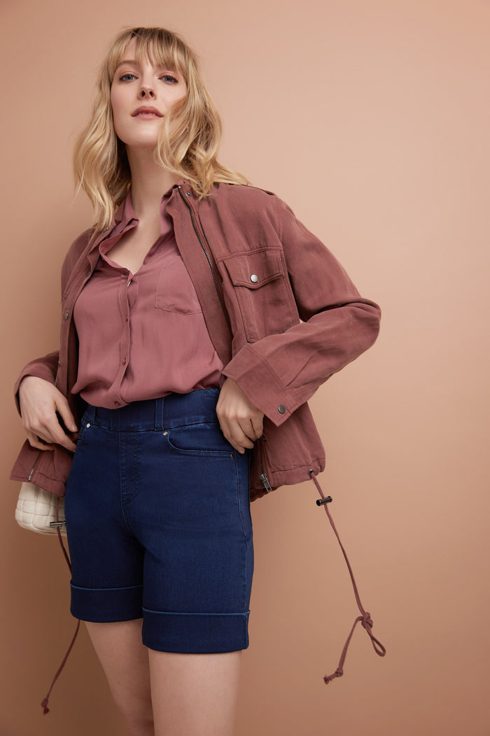 Rekucci Rekucci Women's 6 Inch Pull-On Chic Cuffed Jean Short Ink-rinse