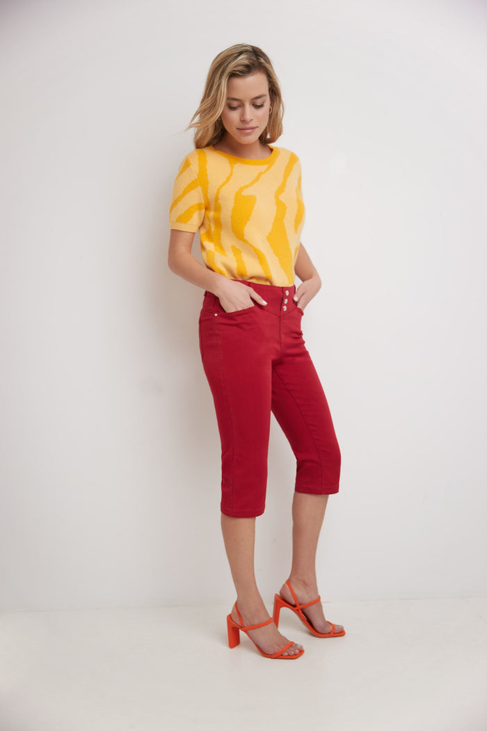 Rekucci Rekucci Women's Comfort Jean Capri With Snap Detail Red