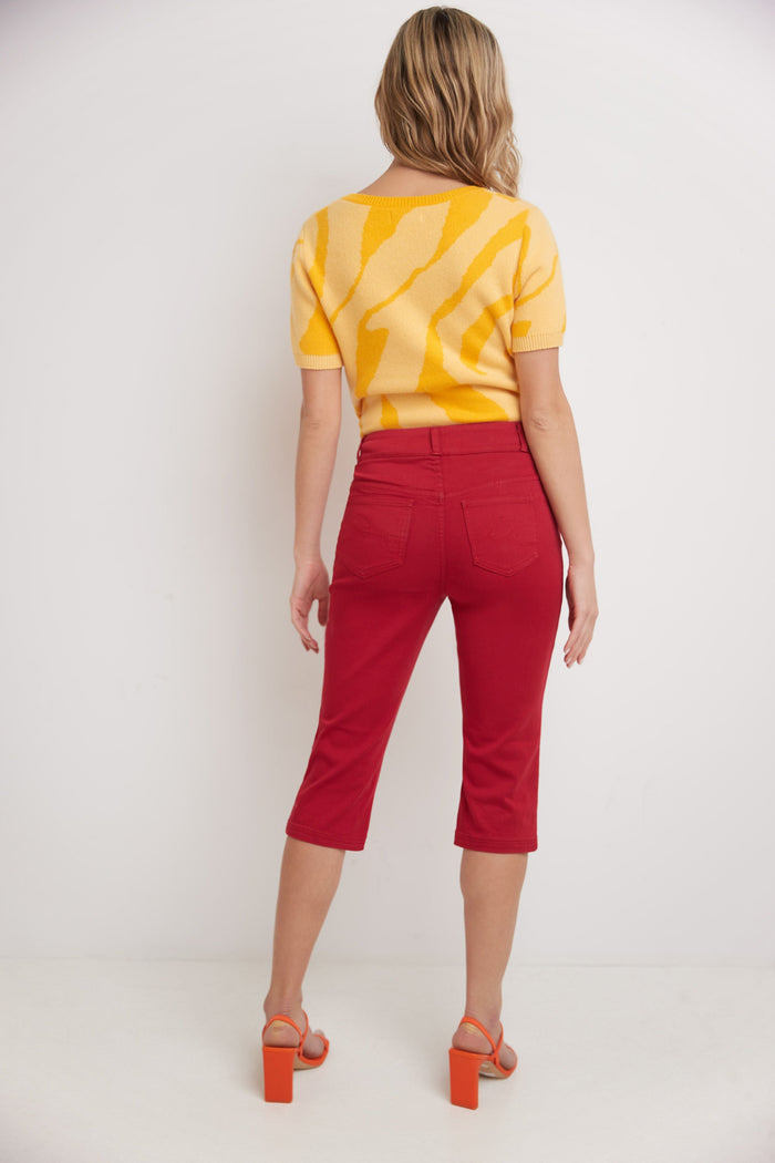 Rekucci Rekucci Women's Comfort Jean Capri With Snap Detail Red