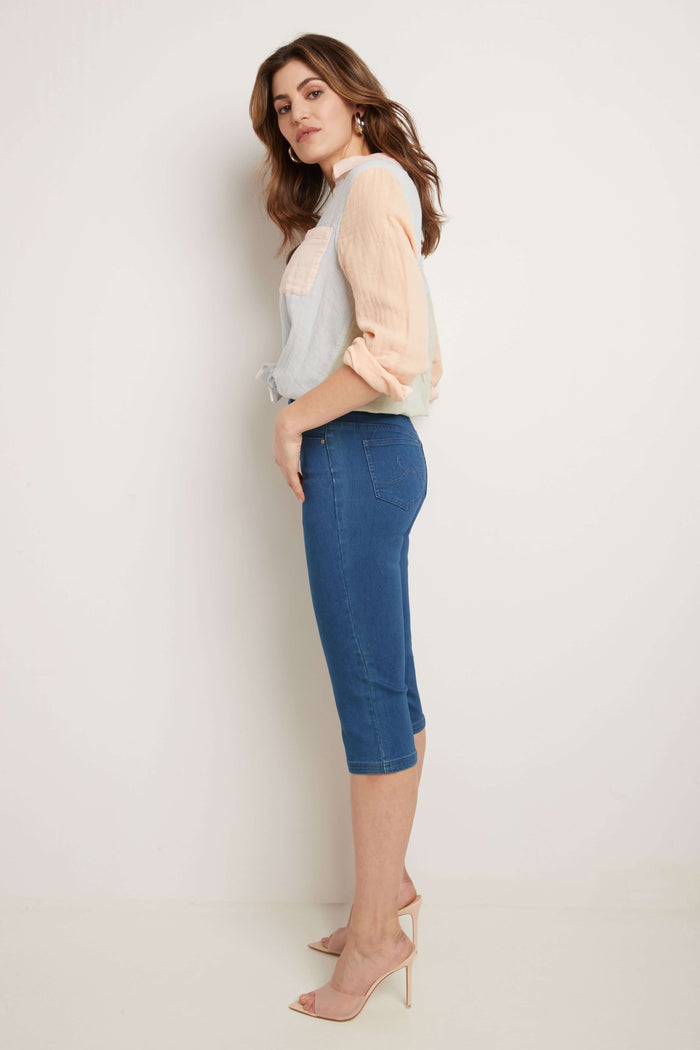 Rekucci Rekucci Women's Comfort Jean Capri With Snap Detail Malibu-solid