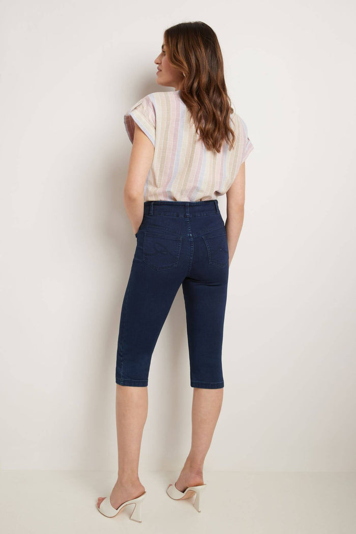 Rekucci Rekucci Women's Comfort Jean Capri With Snap Detail Ink-rinse