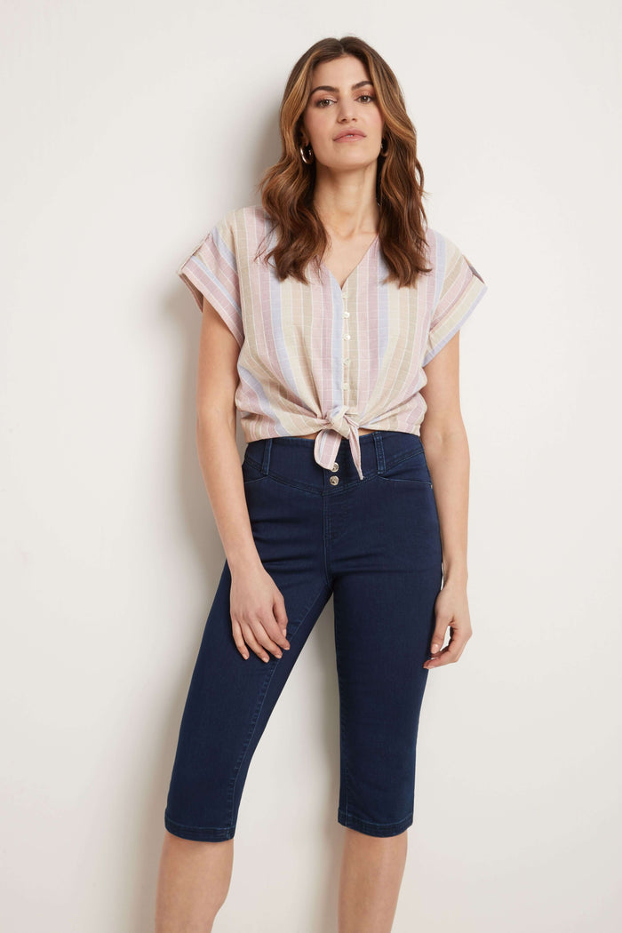 Rekucci Rekucci Women's Comfort Jean Capri With Snap Detail Ink-rinse