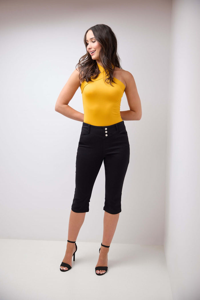 Rekucci Rekucci Women's Comfort Jean Capri With Snap Detail Black