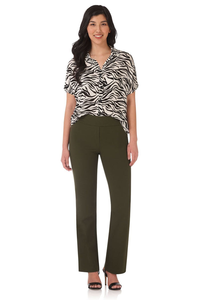 Rekucci Rekucci Women's Ease Into Comfort 4 Season Knit Bootcut Pant W/ Tummy Control Olive