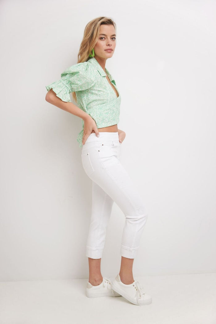 Rekucci Rekucci Women's Pull-On Skinny Fit Jean Capri With Cuff White