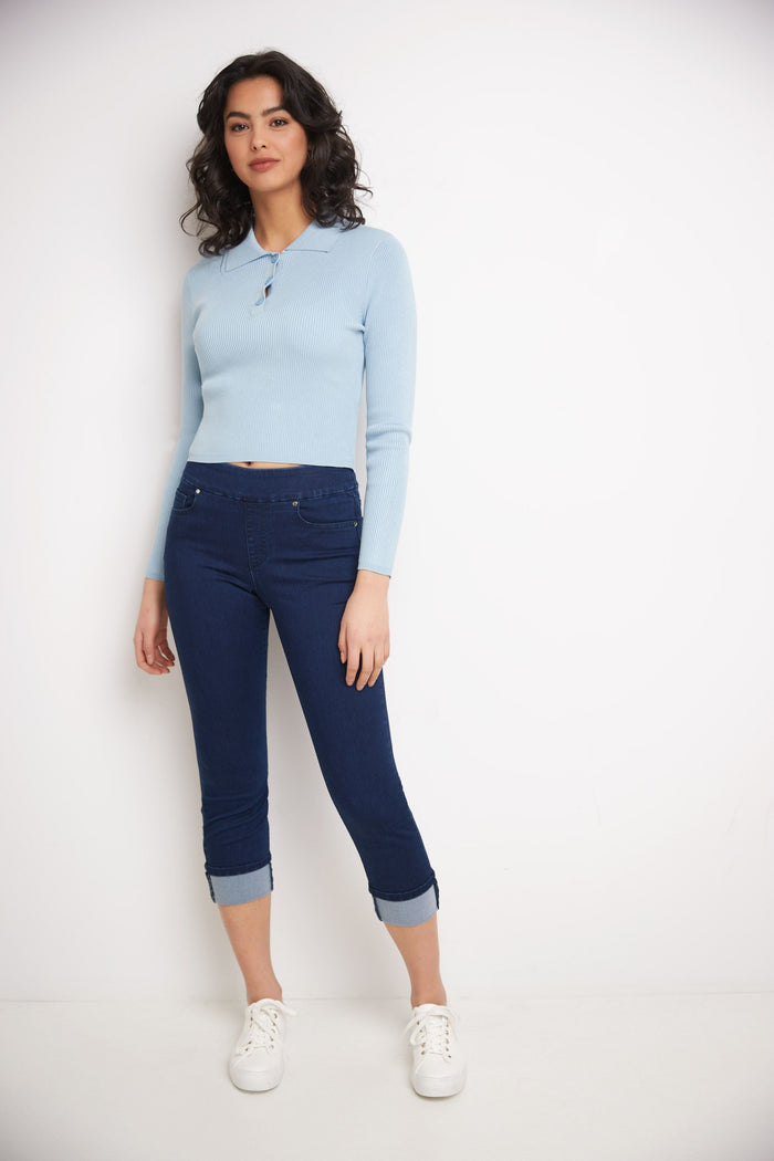 Rekucci Rekucci Women's Pull-On Skinny Fit Jean Capri With Cuff Ink-rinse