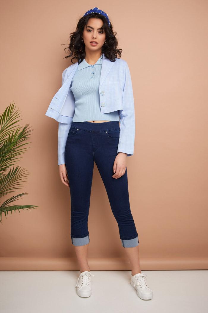 rekucci Rekucci Women's Pull-On Skinny Fit Jean Capri with Cuff ink-rinse