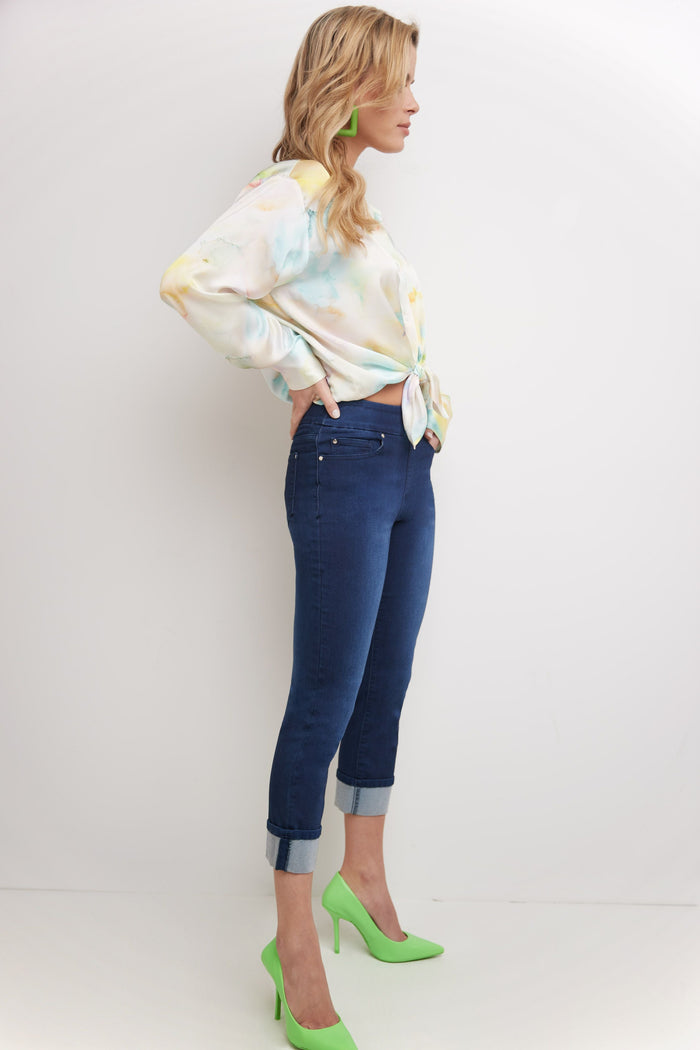 Rekucci Rekucci Women's Pull-On Skinny Fit Jean Capri With Cuff Ink-sandblast