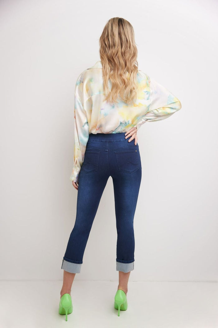 Rekucci Rekucci Women's Pull-On Skinny Fit Jean Capri With Cuff Ink-sandblast