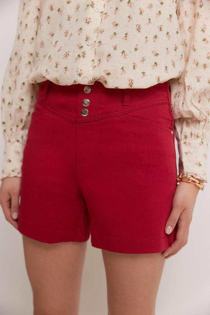Rekucci Rekucci Women's Slimming 5 Inch Jean Short With Snap Detail Red