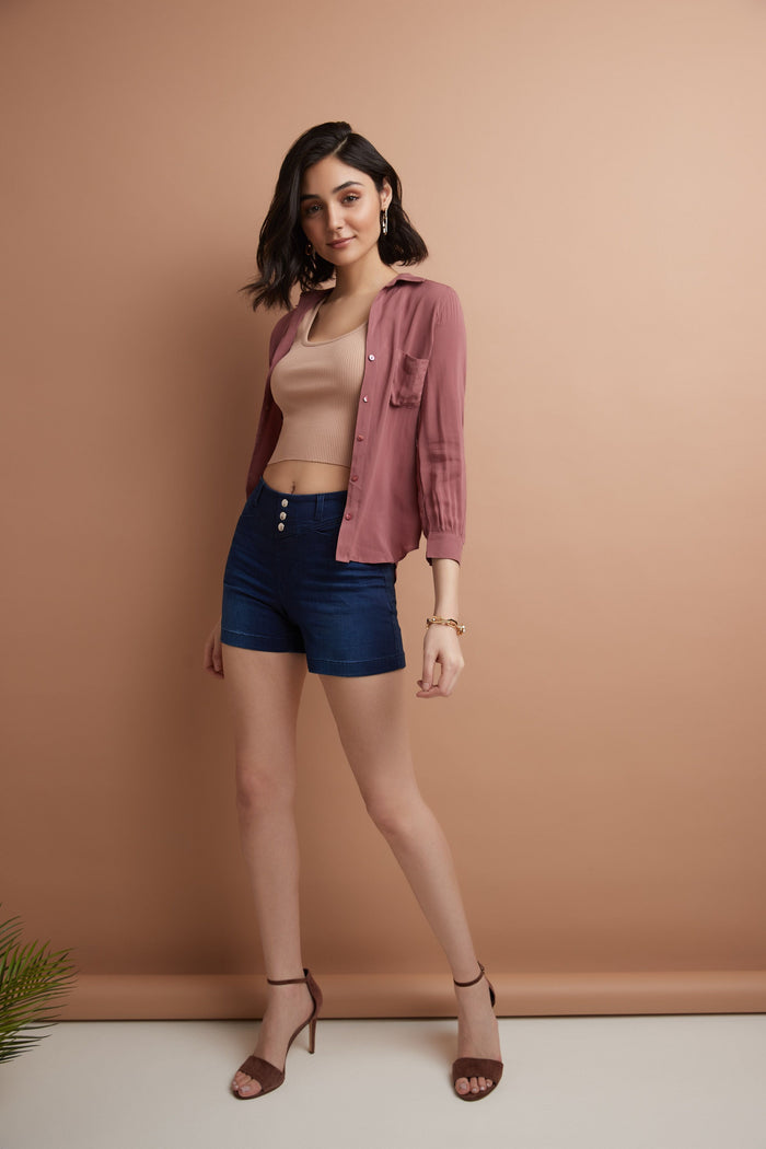 rekucci Rekucci Women's Slimming 5 inch Jean Short with Snap Detail ink-sandblast