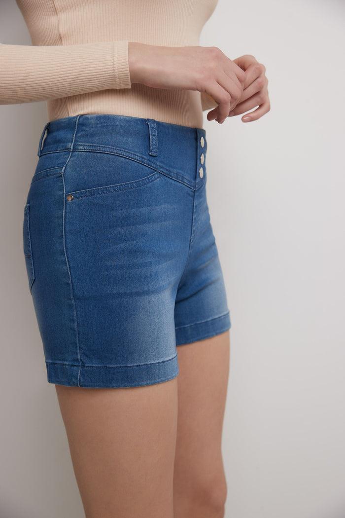 Rekucci Rekucci Women's Slimming 5 Inch Jean Short With Snap Detail Malibu-sandblast