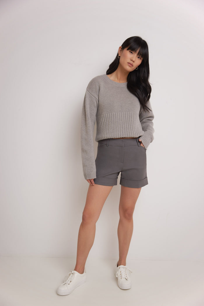 Rekucci Rekucci Women's Stretch Cotton Blend Cuffed Perfect Chino Short Graphite