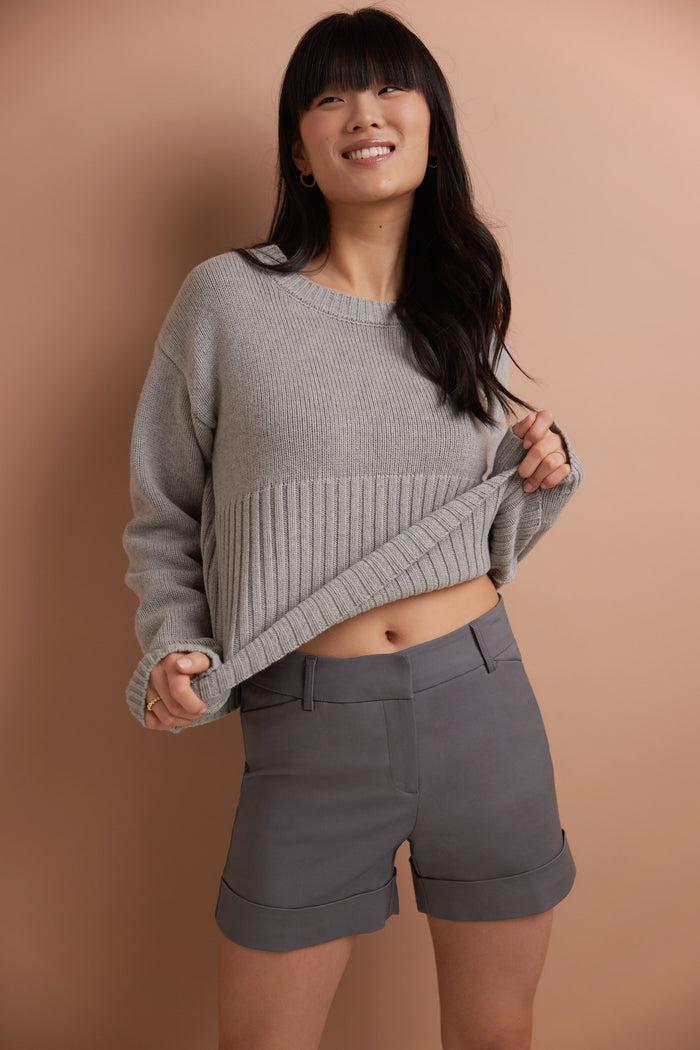 rekucci Rekucci Women's Stretch Cotton Blend Cuffed Perfect Chino Short graphite