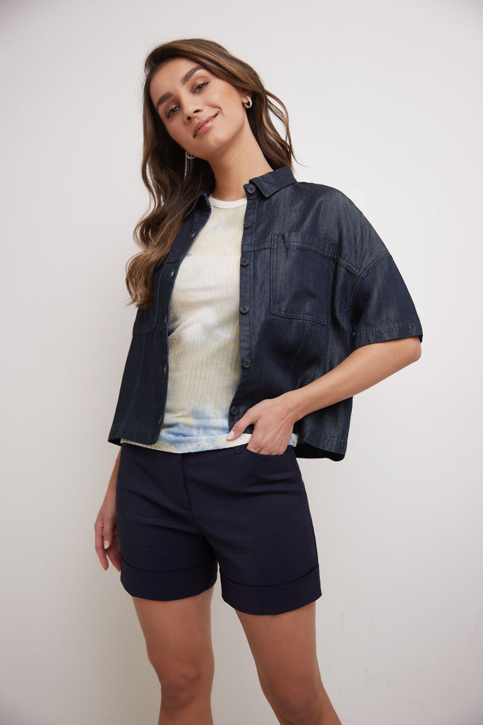 Rekucci Rekucci Women's Stretch Cotton Blend Cuffed Perfect Chino Short Navy