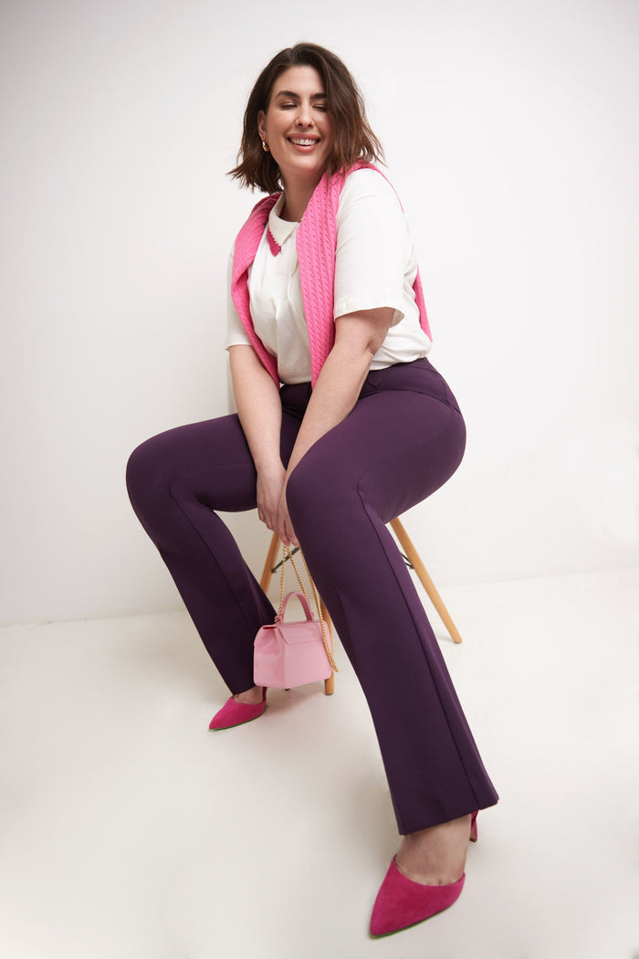 Rekucci Secret Figure Curvy Bootcut Pants With Tummy Control Deep-plum