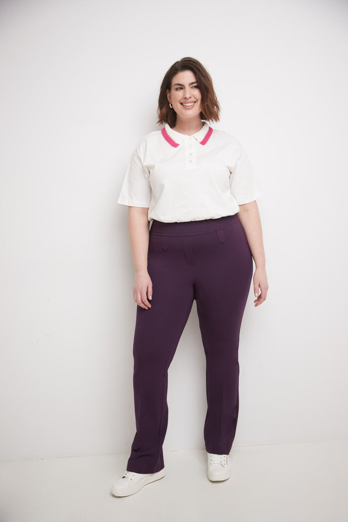 Rekucci Secret Figure Curvy Bootcut Pants With Tummy Control Deep-plum