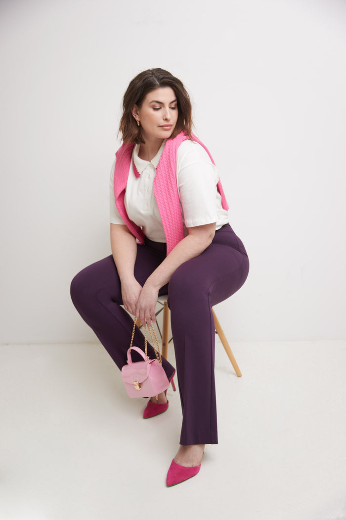 rekucci Secret Figure Curvy Bootcut Pants with Tummy Control deep-plum