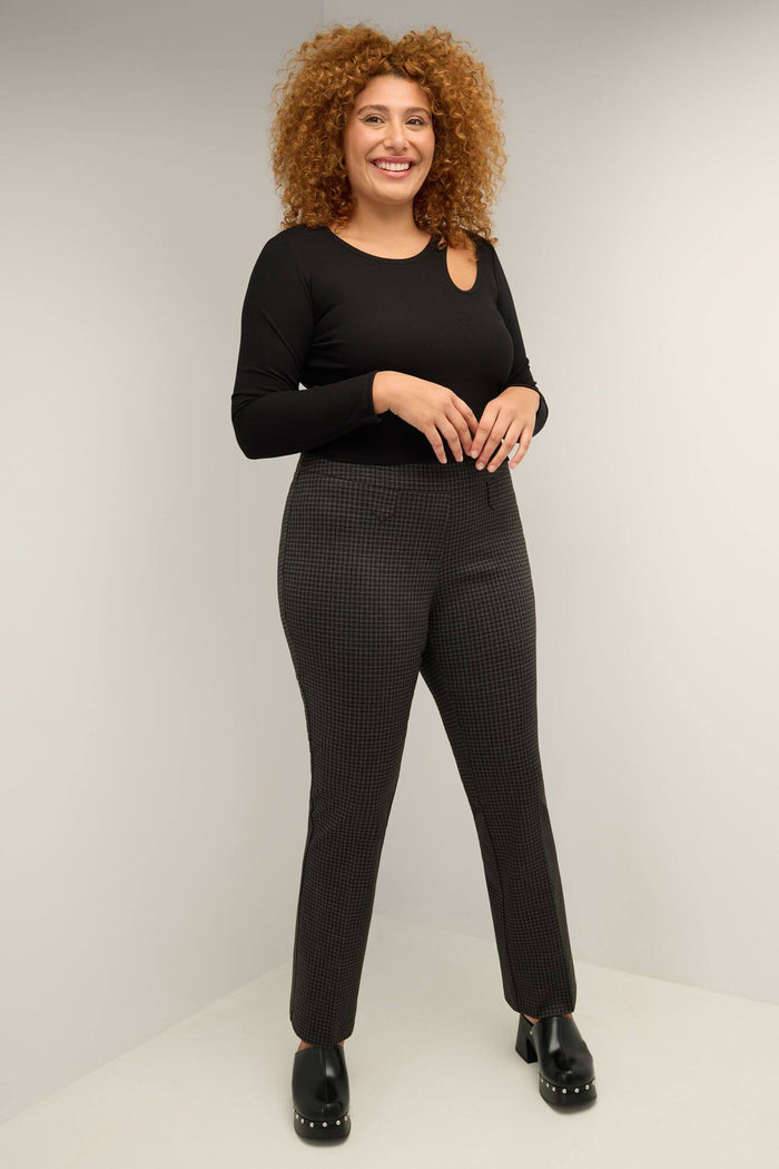 rekucci Secret Figure Curvy Bootcut Pants with Tummy Control charcoal-check