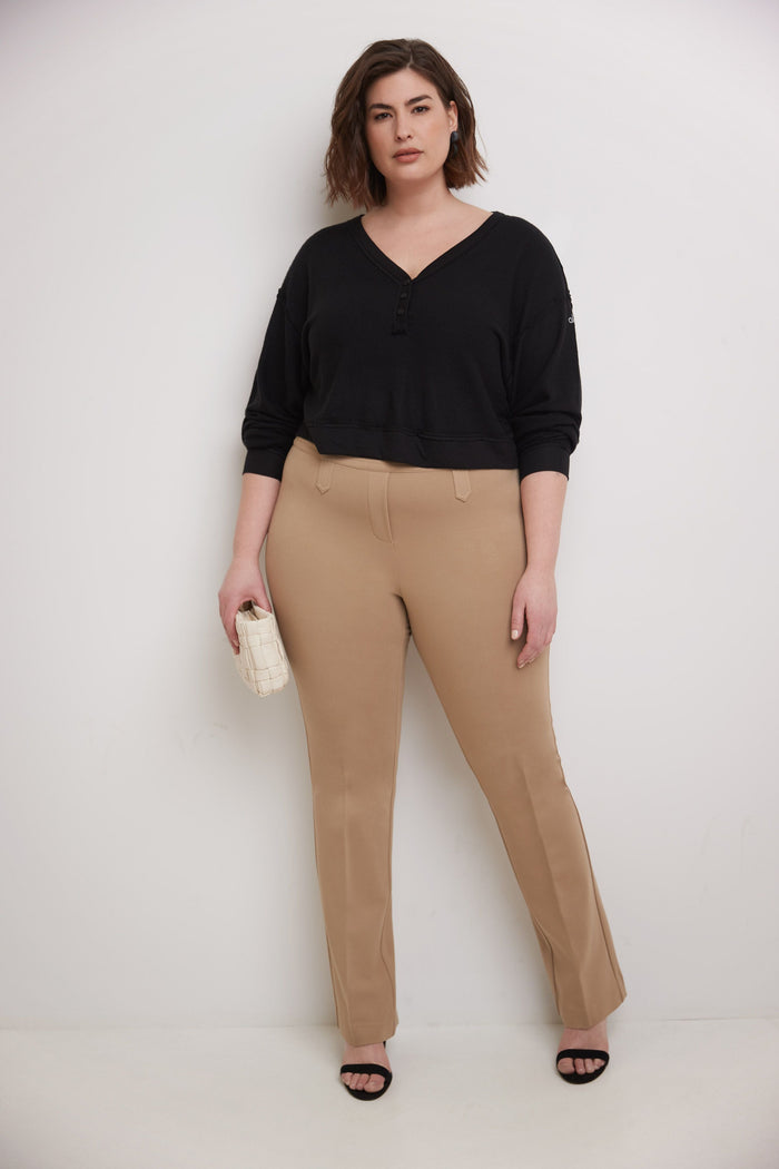 Rekucci Secret Figure Curvy Bootcut Pants With Tummy Control Camel
