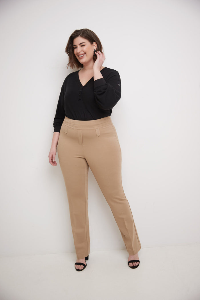 Rekucci Secret Figure Curvy Bootcut Pants With Tummy Control Camel