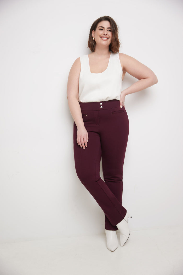 Rekucci Secret Figure Curvy Tummy Control Pants Burgundy
