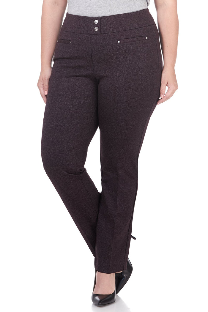 rekucci Secret Figure Curvy Tummy Control Pants charcoal/burgundy-herringbone