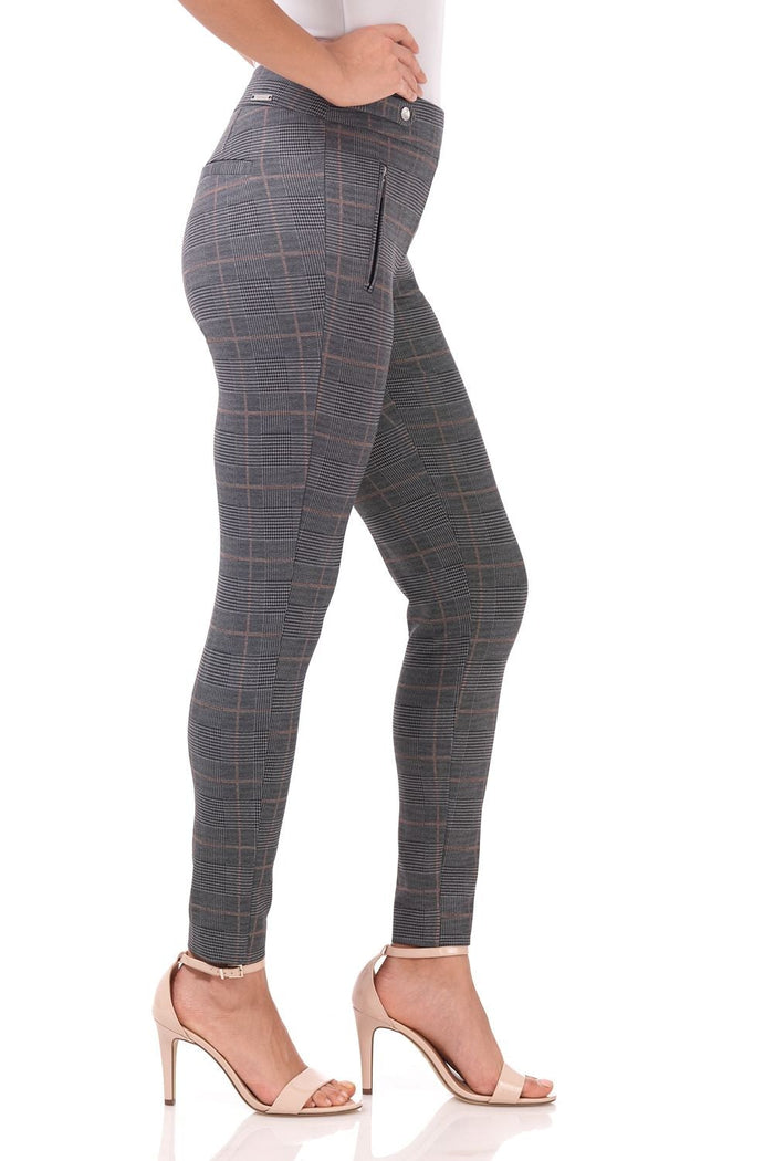 Rekucci Secret Figure Pull-on Knit Pants With A Skinny Silhouette Grey-glencheck