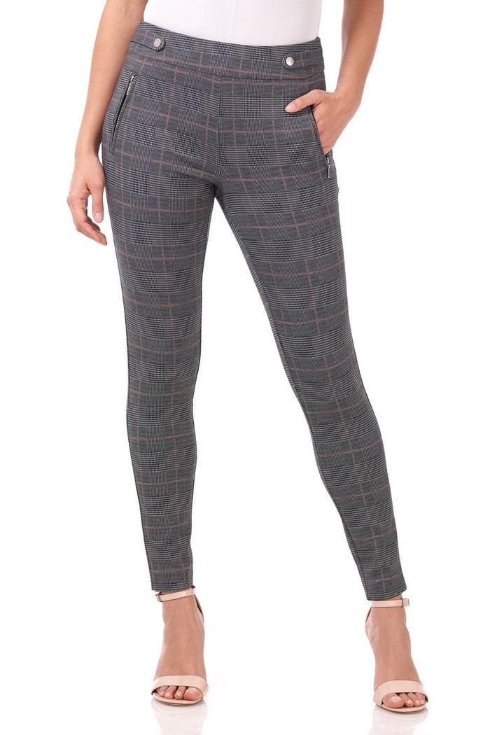 rekucci Secret Figure Pull-on Knit Pants with a Skinny Silhouette grey-glencheck