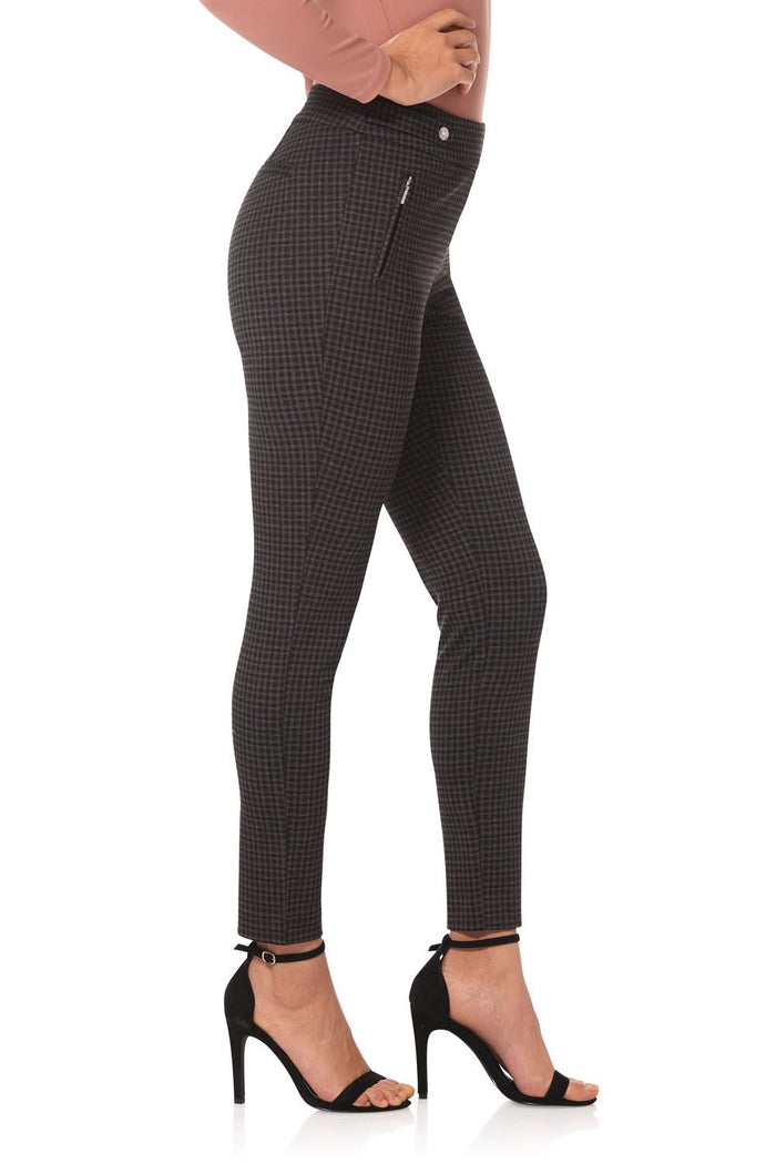 Rekucci Secret Figure Pull-on Knit Pants With A Skinny Silhouette Charcoal-check
