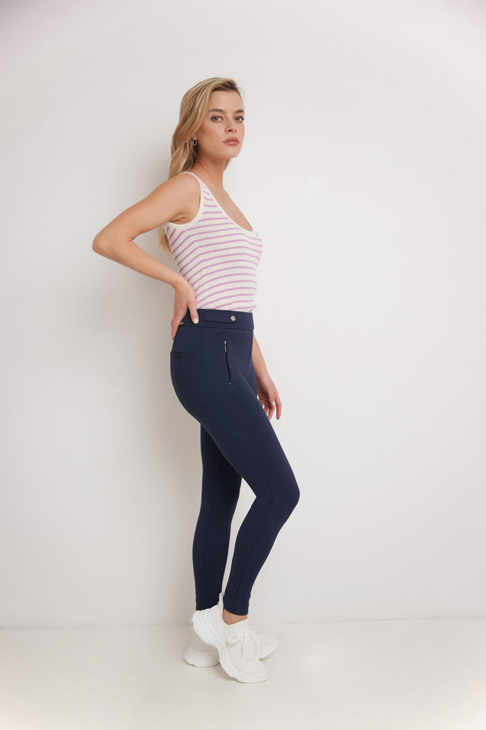 Rekucci Secret Figure Pull-on Knit Pants With A Skinny Silhouette Navy