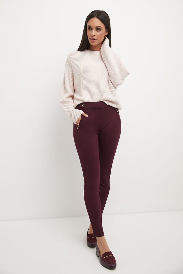 Rekucci Secret Figure Pull-on Knit Pants With A Skinny Silhouette Burgundy