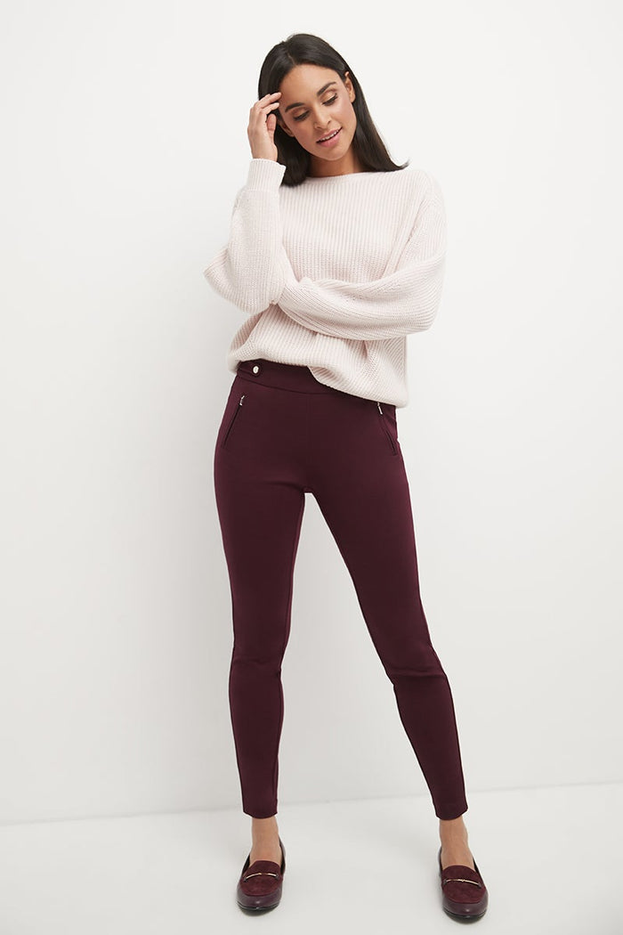 rekucci Secret Figure Pull-on Knit Pants with a Skinny Silhouette burgundy