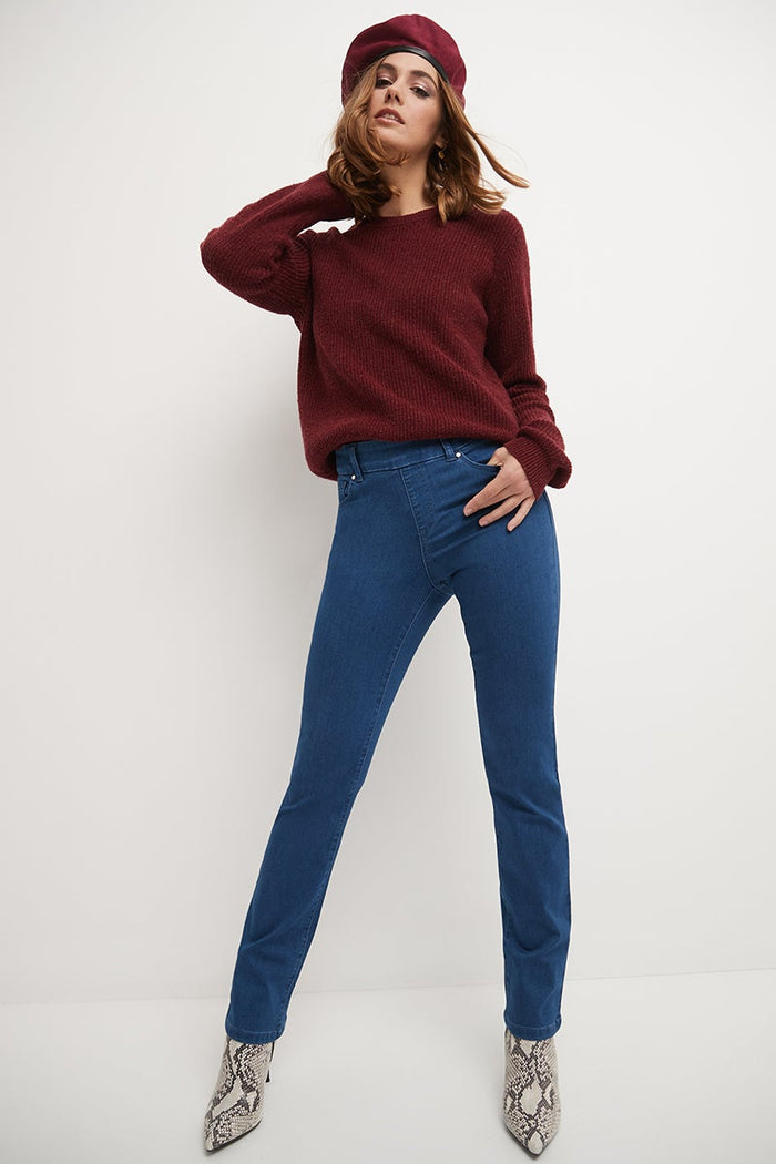 Rekucci Secret Figure Pull-on Straight Leg Jeans With 5 Real Pockets Malibu-solid