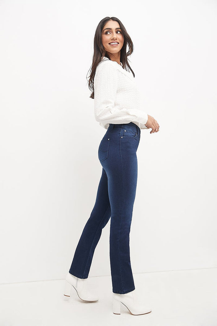 Rekucci Secret Figure Pull-on Straight Leg Jeans With 5 Real Pockets Ink-sandblast