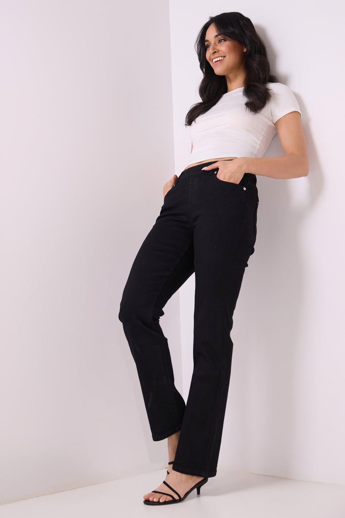 Rekucci Secret Figure Pull-on Straight Leg Jeans With 5 Real Pockets Black