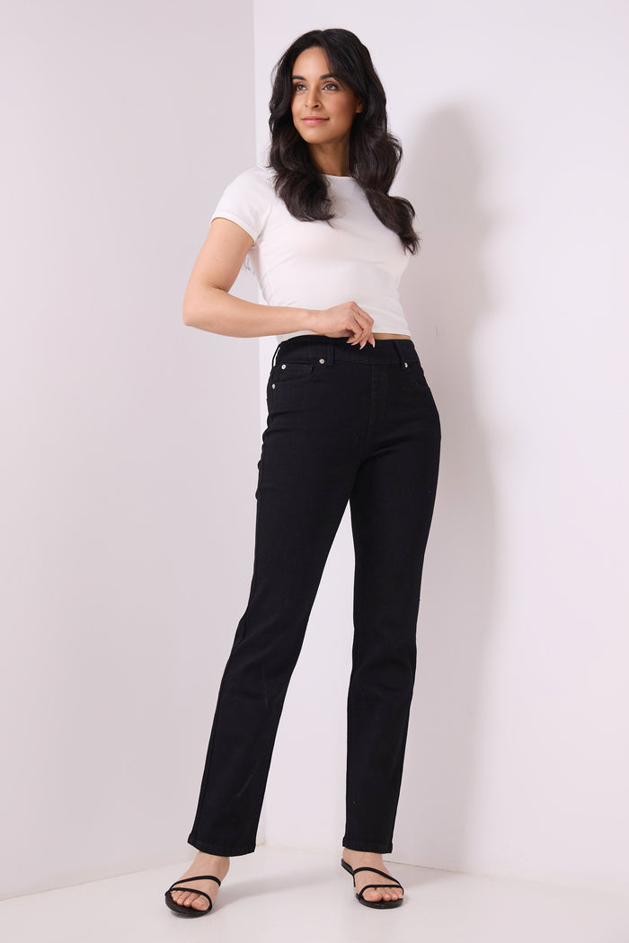 Rekucci Secret Figure Pull-on Straight Leg Jeans With 5 Real Pockets Black
