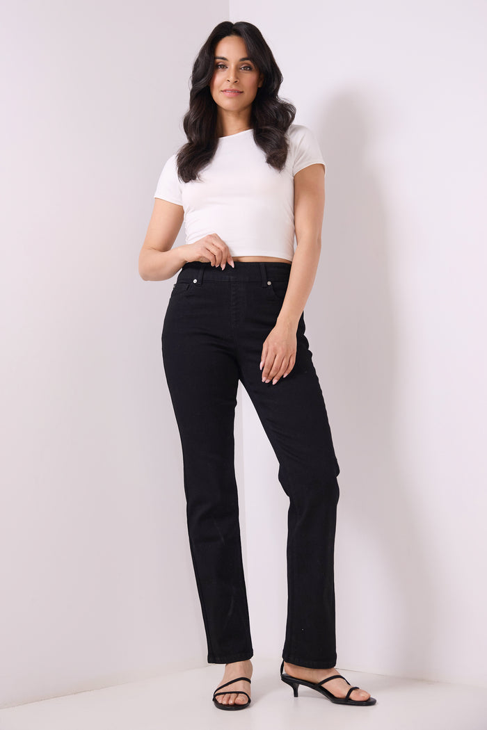 Rekucci Secret Figure Pull-on Straight Leg Jeans With 5 Real Pockets Black