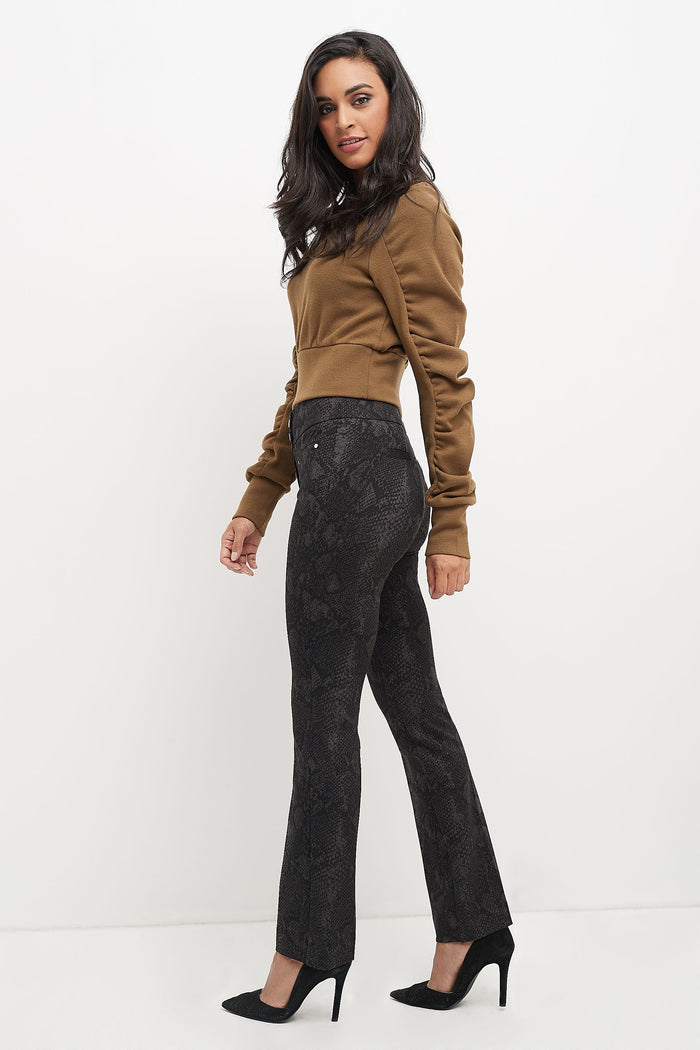 Rekucci Secret Figure Pull-on Straight Pants With Tummy Control Black/smoke-snake