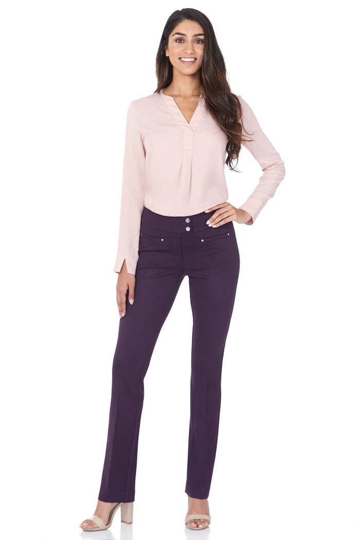 rekucci Secret Figure Pull-on Straight Pants with Tummy Control deep-plum