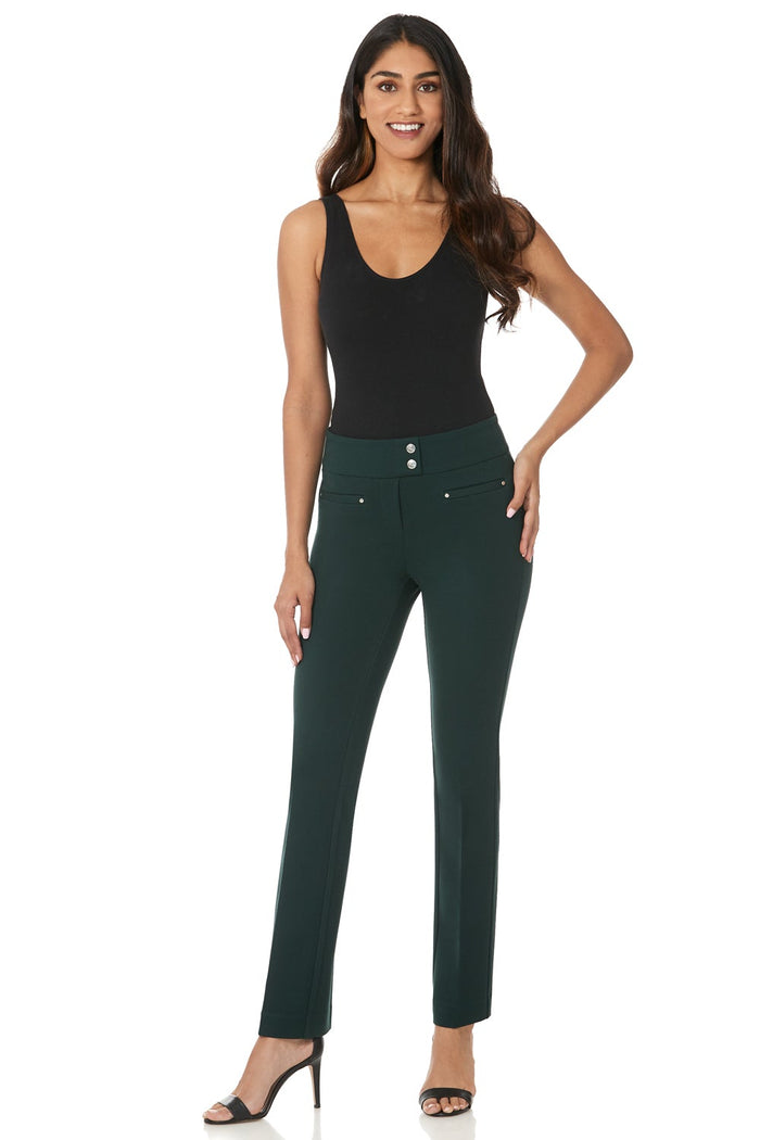 rekucci Secret Figure Pull-on Straight Pants with Tummy Control hunter-green