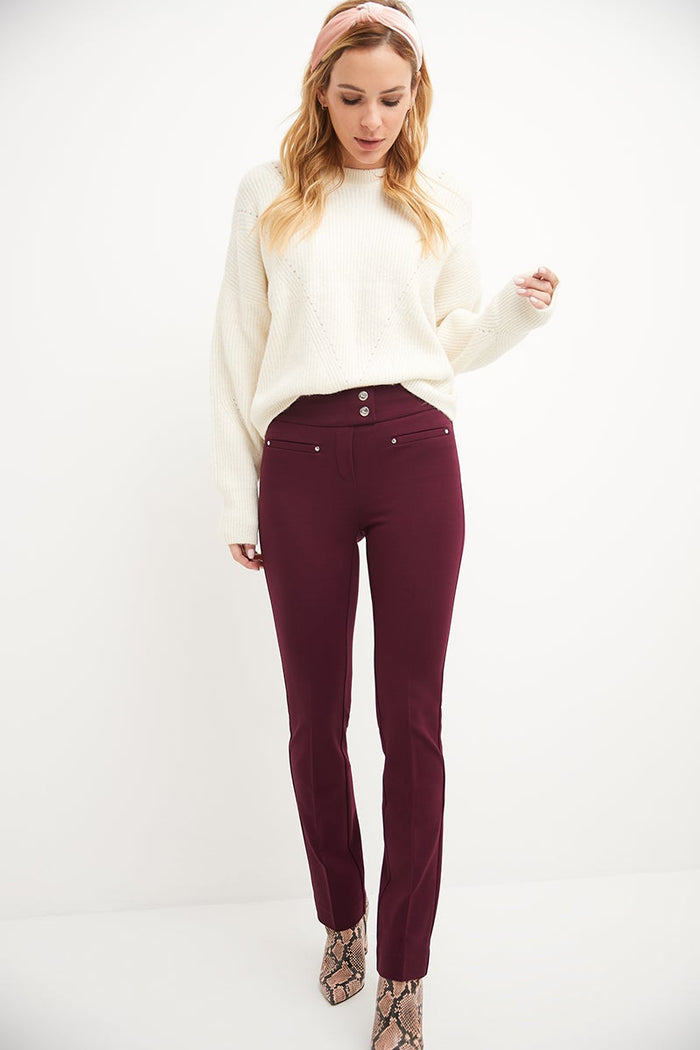rekucci Secret Figure Pull-on Straight Pants with Tummy Control burgundy