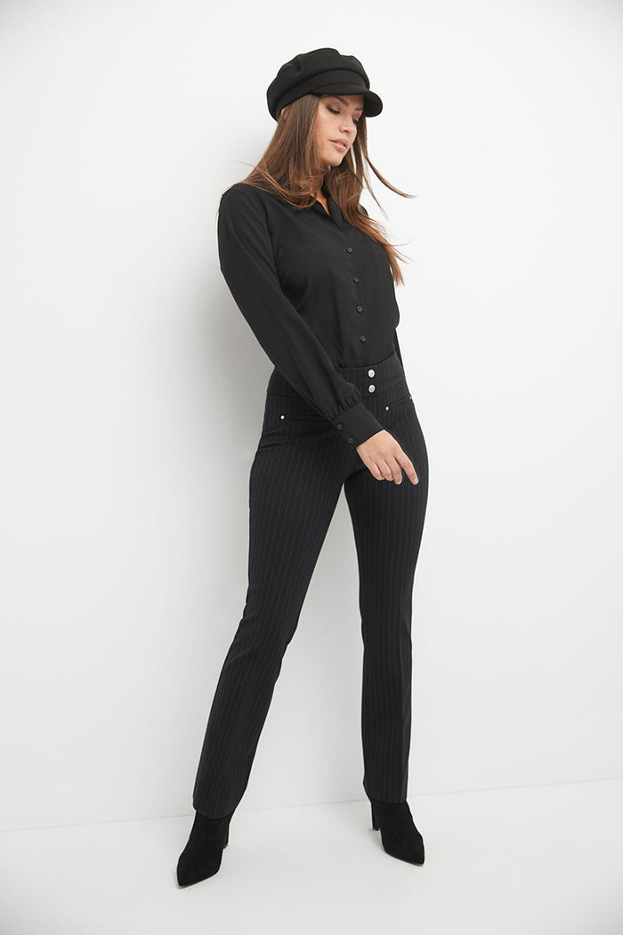 Rekucci Secret Figure Pull-on Straight Pants With Tummy Control Black/charcoal-stripe