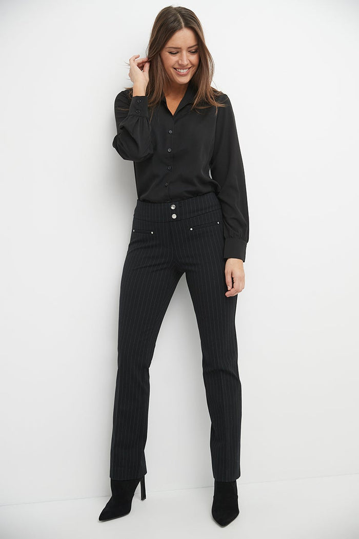 Rekucci Secret Figure Pull-on Straight Pants With Tummy Control Black/charcoal-stripe