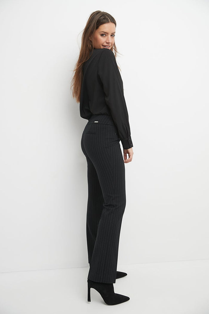 Rekucci Secret Figure Pull-on Straight Pants With Tummy Control Black/charcoal-stripe
