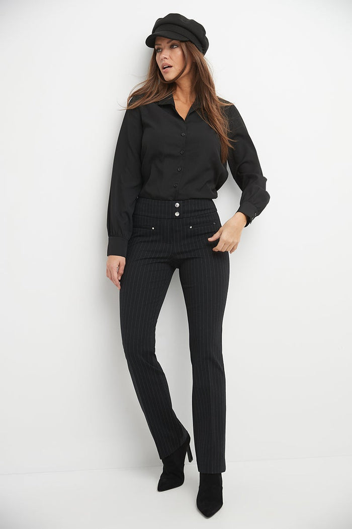 rekucci Secret Figure Pull-on Straight Pants with Tummy Control black/charcoal-stripe