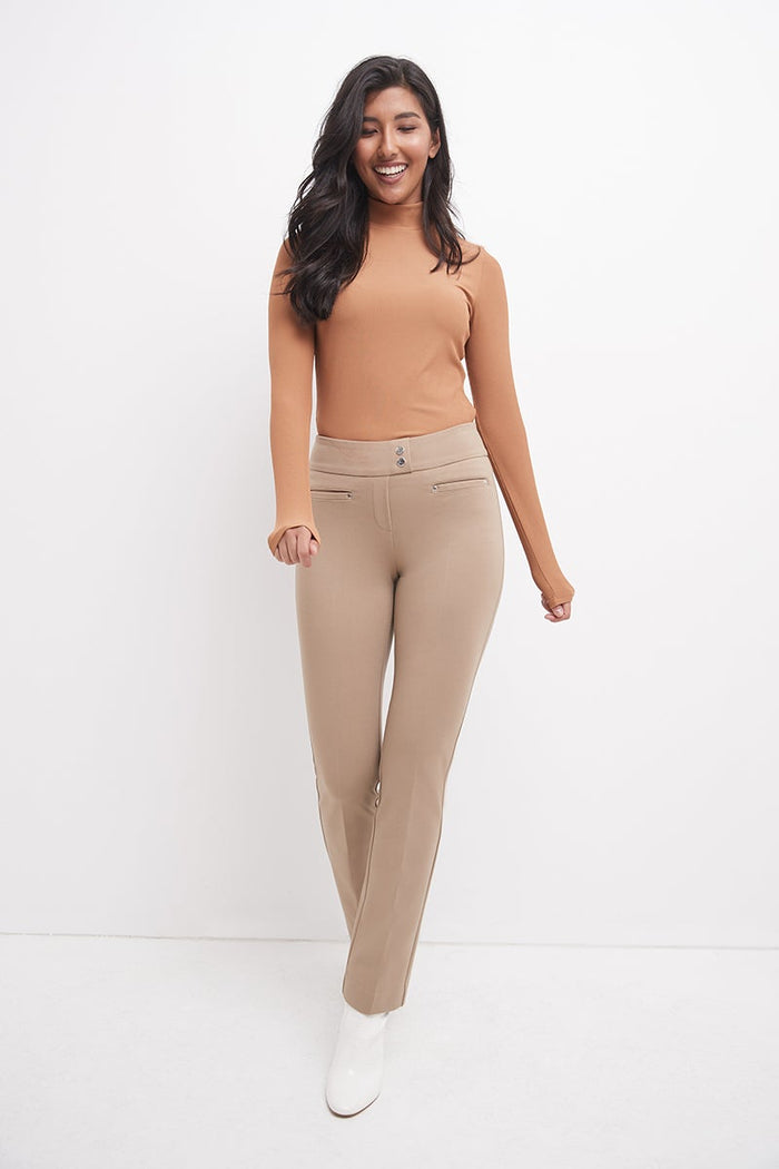 Rekucci Secret Figure Pull-on Straight Pants With Tummy Control Camel