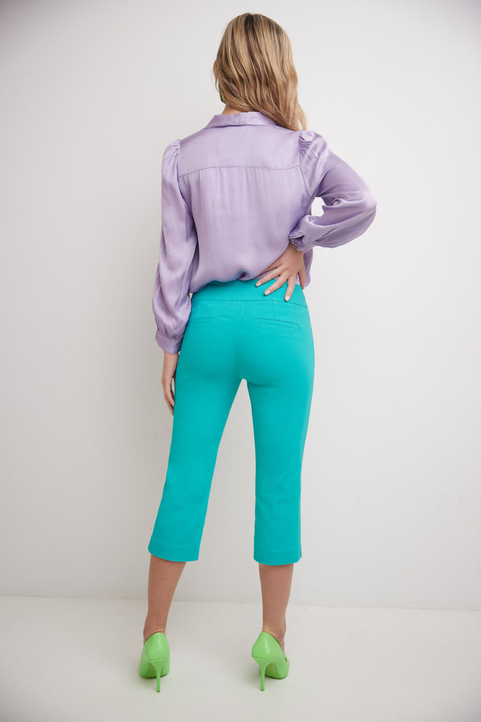 Rekucci Secret Pocket Capris With Wide Waistband Aqua