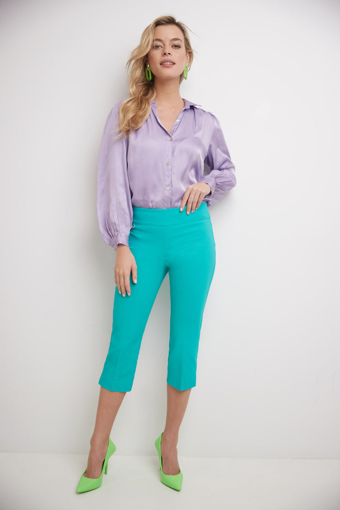 rekucci Secret Pocket Capris with Wide Waistband aqua
