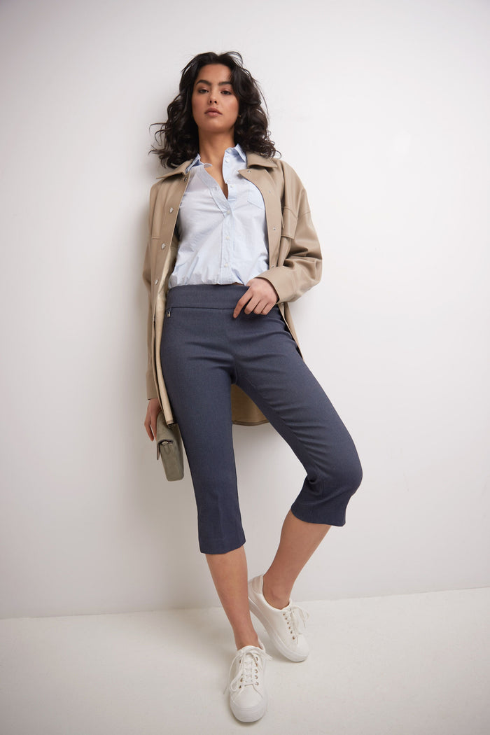 Rekucci Secret Pocket Capris With Wide Waistband Indigo